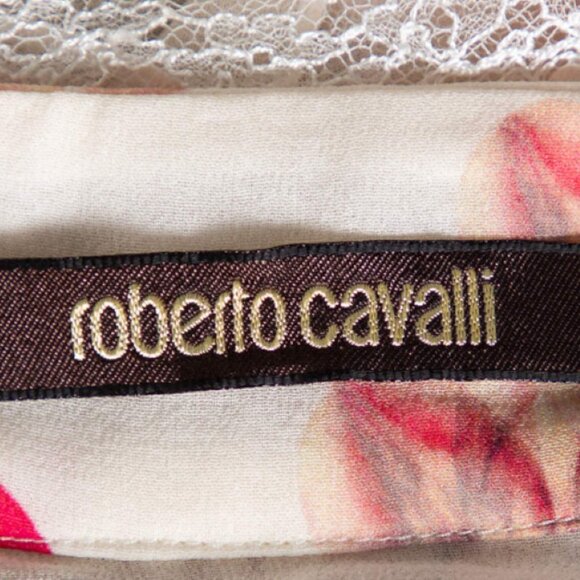 Roberto Cavalli-Multicolored Floral Print Silk & Lace Skirt Size: Small - Picture 5 of 7